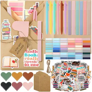 Bookish Librarian 6 Set Blind Date with a Book Gift Box Supplies Excluding Books Bulk Leather Bookmarks Stickers Kraft Tags Pens Wrapping Papers for Book Lovers Club Gifts for Women Men Friends