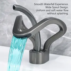 Gun Dual Bend Art Basin Faucet, Ergonomic Zinc Alloy Handle Single Lever Cold Hot Control, Waterfall Spout Bathroom Sink Tap