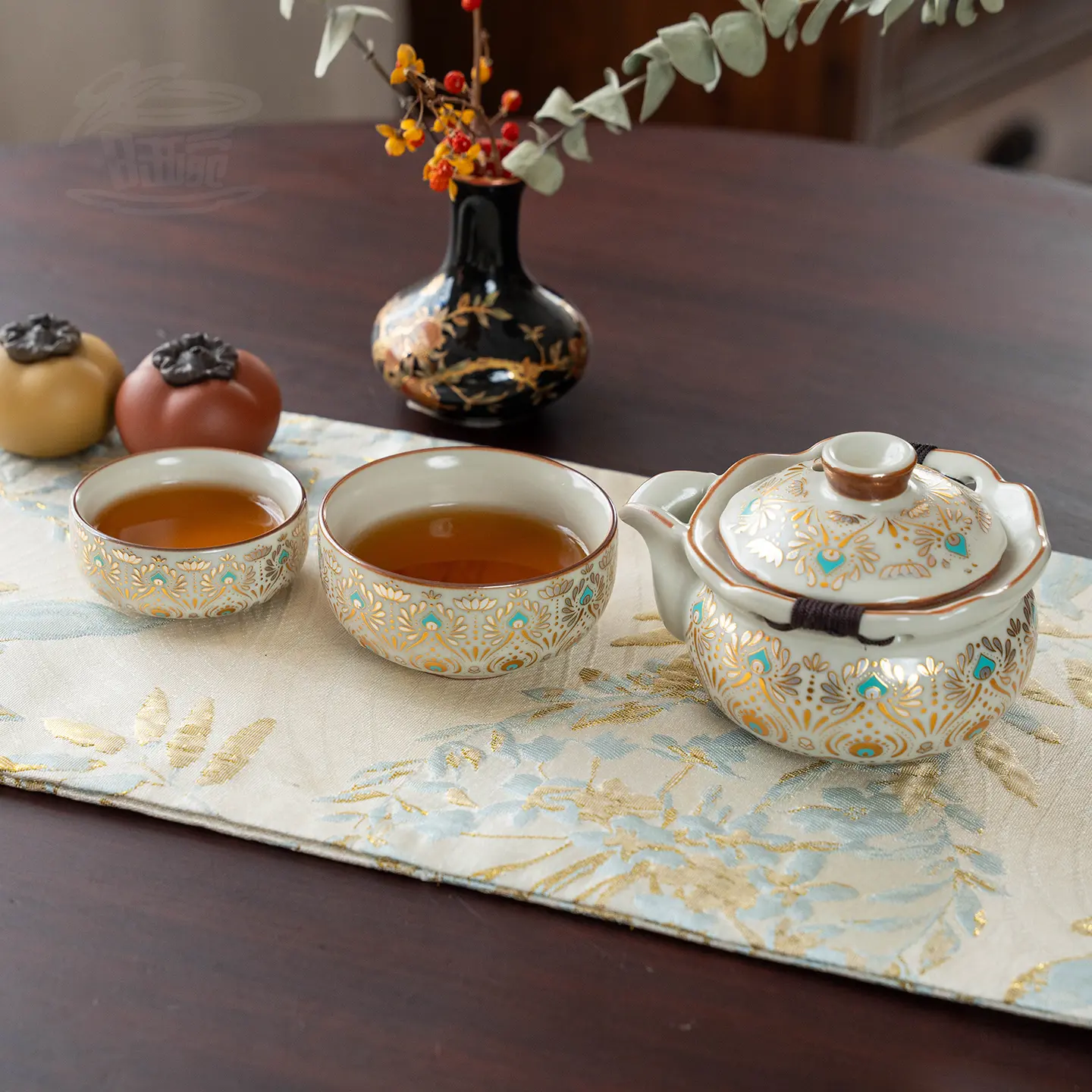 Ru Kiln Tea Set - Portable Tea Brewing Travel Tea Set - High-Quality Outdoor Ceramic Tea Set - New Edition