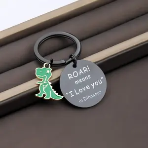 [Romantic Keychain] Romantic Playful Durable Stainless Steel Engraved Detail Dinosaur Keychain - Couples' Gift