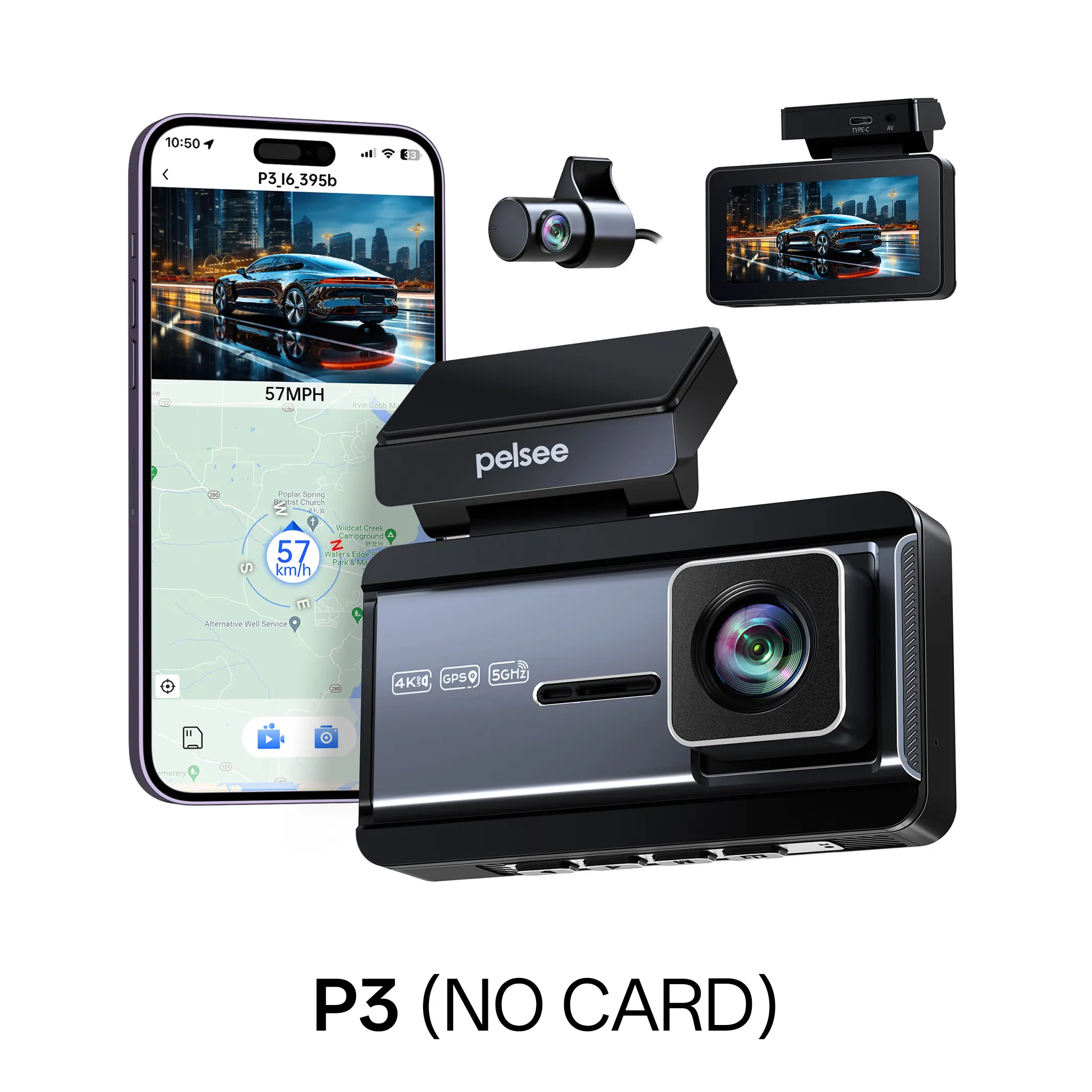 Pelsee P3 4K Dual Cam Car Cameras, 4K+1080P Front & Rear Lenses, 3" IPS Display, Smart Driving Tech, Wi-Fi, GPS, ADAS, BSD, LCA, APP & Voice Control, Night Vision, 24H Parking Mode, 9*7*3in Driving Recorder