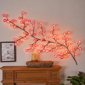 Cherry Blossom Vine String Lights Wall Decor with USB Power, 8 Lighting Modes for Bedroom and Living Room, Romantic Christmas and Wedding Decoration