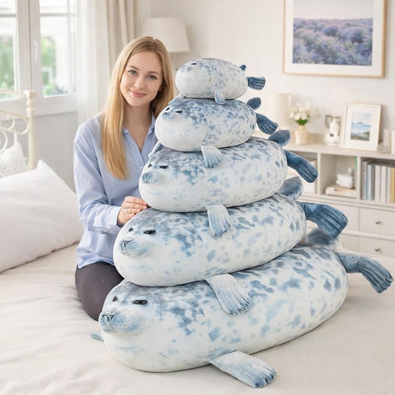 Cute Seal Plush Pillow, Soft Stuffed Animal, Available in 40cm & 100cm Sizes, Ultra-Soft Fabric, Fluffy PP Cotton Fill, Perfect for Sleeping, Lounging, Bedding, Sofa Decor