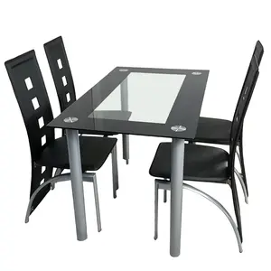5 Piece Glass White Dining Table Set 4 Chairs 8mm Tempered Glass Stainless Steel High Quality Material 110cm Table PU Coated Leather Chairs