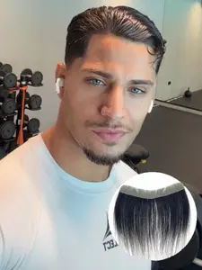 Men's Hairline Toupee Black Hair For Frontal Hairpiece 100% Human Hair V-Shape Topper Hairpiece PU Thin Skin Versatile Hair Solution for All Men