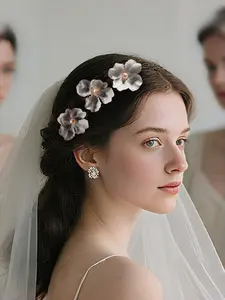 5 Counts Elegant Fabric Flower Hair Pins, Unique Luxury Wedding Photo Accessories, Handmade Pearl U-Type Hair Forks, Stylish Hair Decorations, Hair Clip, Hair Flower Clips