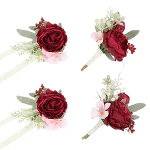 Wedding Wrist Corsage And Boutonniere Set, Artificial Flowers For Prom Homecoming Party Suit Accessory