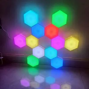 6 Pack RGB Hexagon Wall Lights Touch Sensitive Hexagon Lights USB-Power Wall Lights DIY Geometric LED Wall Panels for Room,Bedrooms Decorations, Gift