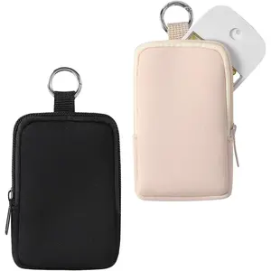 2 count Small Soft Neoprene Pouch with Zipper, Mini Portable Makeup Bag,Fashion Accessory with Snap Hook, Purse Lipstick  Travel Organizer(Black and Pale Pink)