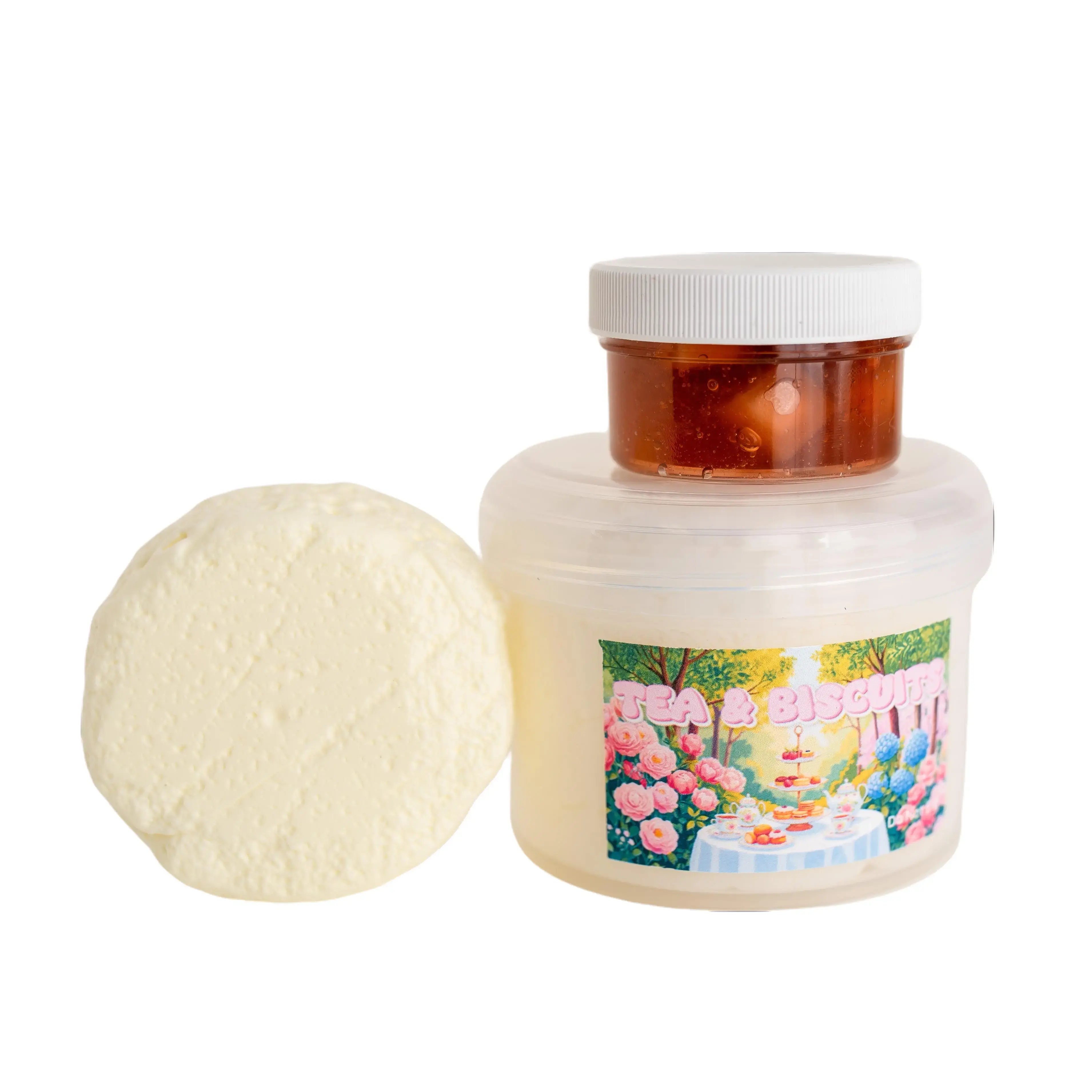 Tea and Biscuits DIY Kit - 8oz Whipped Cloud Texture & 1oz Sweet Tea Scented Jelly Cube - Clay Biscuit Included - Fun Southern Slime Set