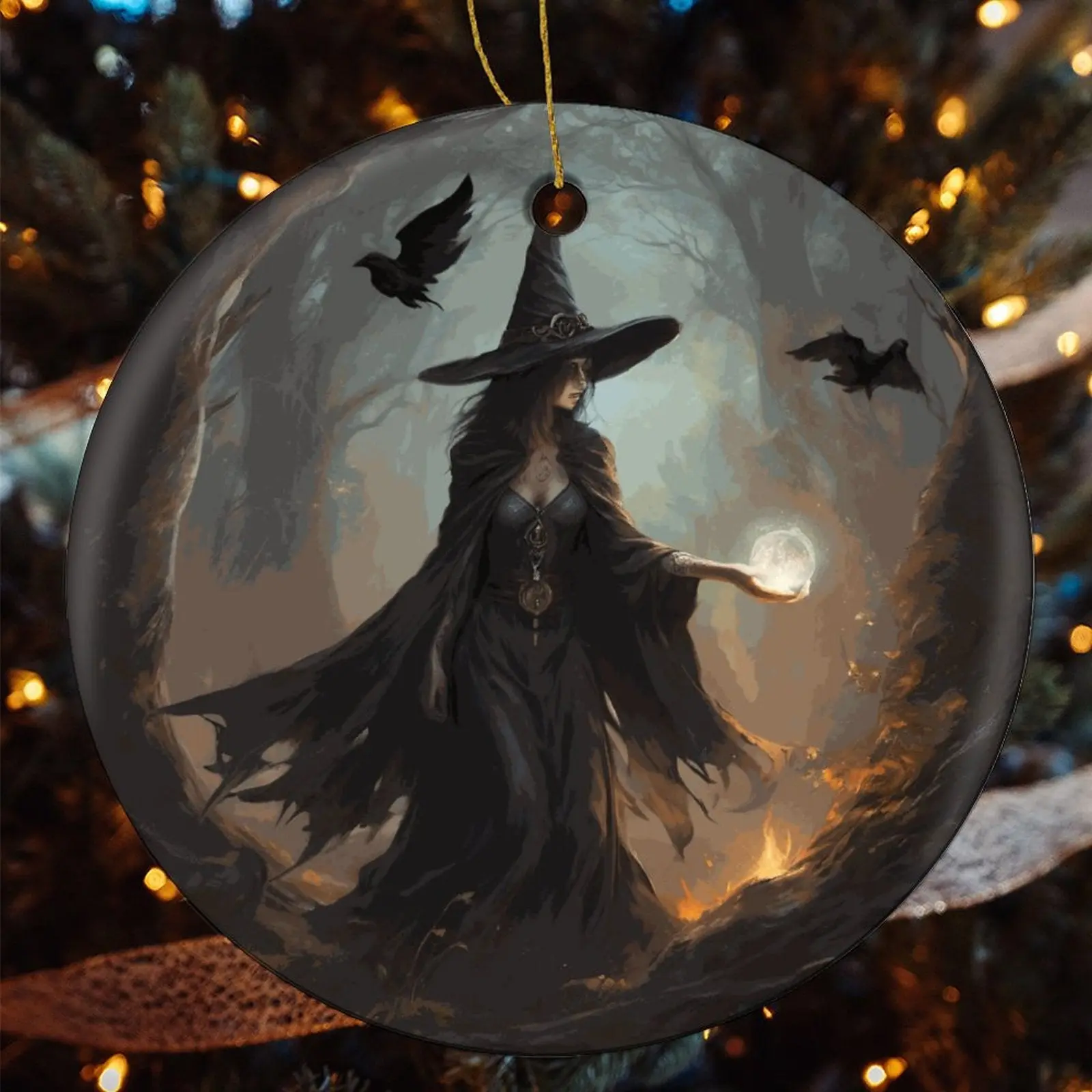 Magic Witch Christmas Ornament, enhance the dark cottagecore aesthetic, Holiday Christmas Yule pagan decorations for Solstice celebrations