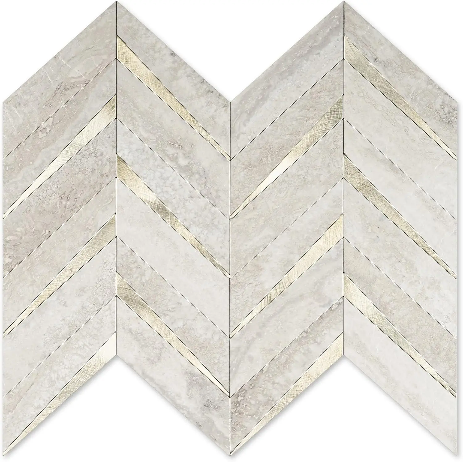 10-Sheet Herringbone Tile Peel and Stick Backsplash, Beige Mixed Metal  PVC Stick on Backsplash, Self Adhesive Wall Tile for Kitchen and Bathroom