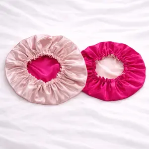 Rosy Pink Reversible Satin Bonnets