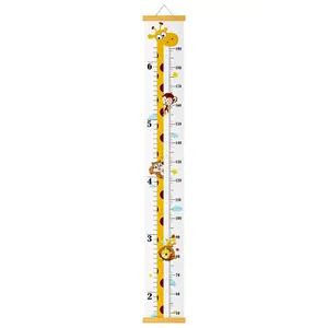 Canvas Baby Height Growth Chart, Wooden Growth Ruler for Kids Toddler Boys Girls, Hangable Removable Waterproof Measuring Chart for Nursery Bathroom Wall Decor