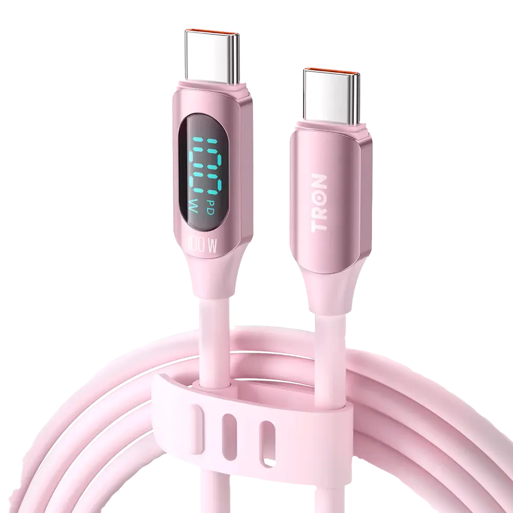 100W USB-C to USB-C Digital Display Cable, 5FT Pink Electronic Cable for Smartphone, Cellphone, Silicone-Coated Device Charging & Display Connectivity, Connector