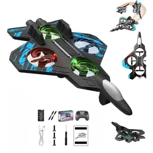 2.4GHZ RC Plane, Remote Control Airplane, RC Helicopter, 360° Flip Fighter Jet Toy with Colorful LED Navigation Light Blue