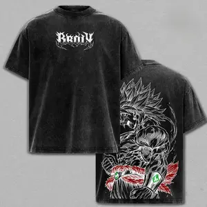 Men's DBZ Broly The Legendary Vintage Washed Oversized Round Neck Ribbed Garment, Seamless Double Printed Heavyweight Cotton Unisex Apparel T-Shirt, Streetwear Gym Pump Cover Gift for Anime Fans