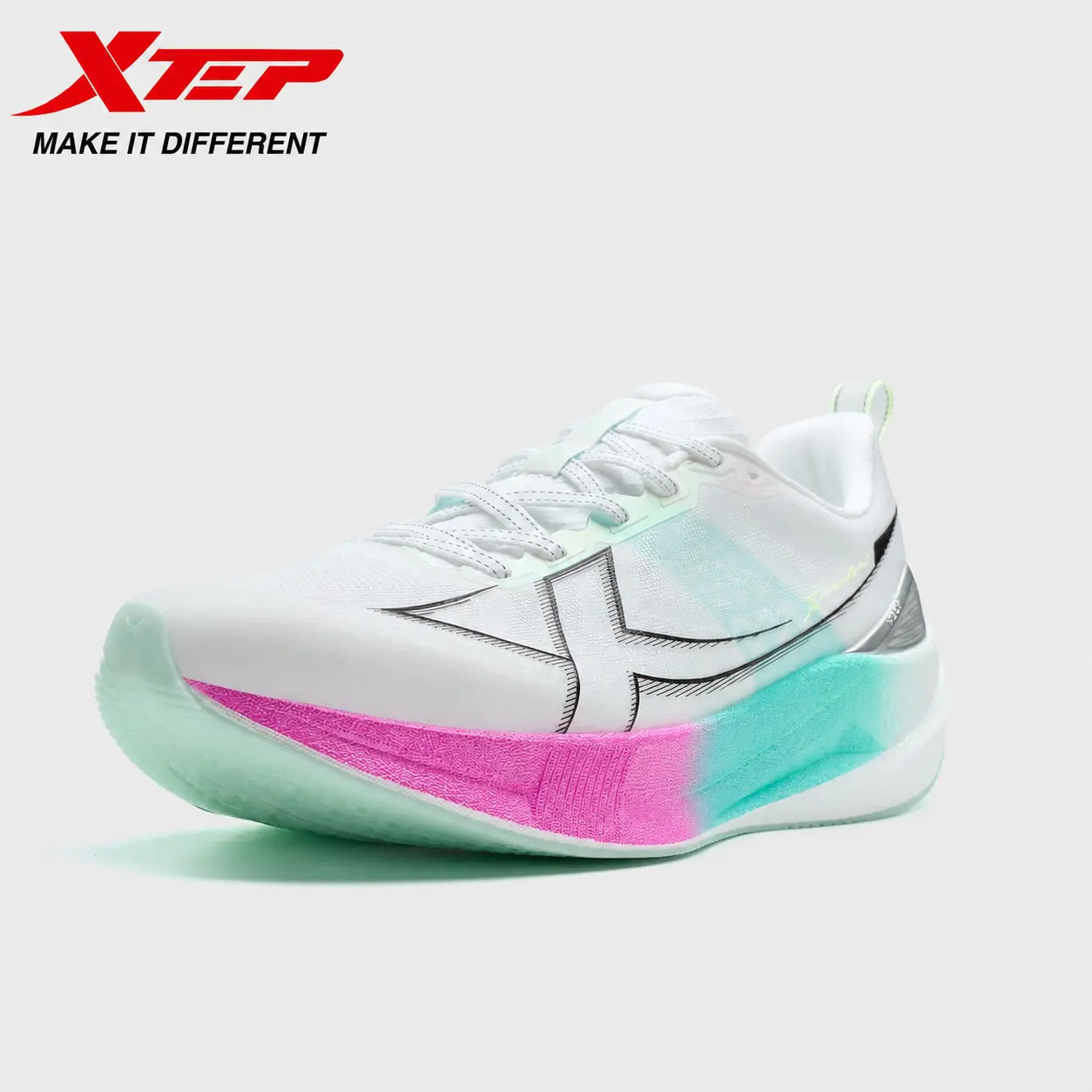 XTEP 2000km 5.0 Men's Running Shoes,Classic White/Clear Blue/Black 5.0,Next-Gen Midsole,Unbreakable Upper,Pro-Level Stability and Lighter & Faster.
