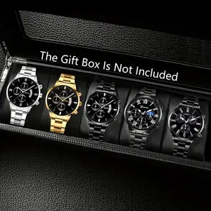 Men's Fashion Business Multifunctional Quartz Watch Set, Zinc Alloy Strap, Multiple Styles, Time Zones & Date Function, Ideal Gift