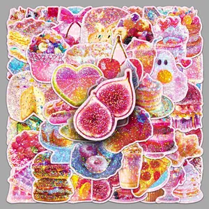 50PCS Holographic Cake & Dessert Stickers - Waterproof Aesthetic DIY Decals for anxiety Phone Cases, Luggage, Journals & More