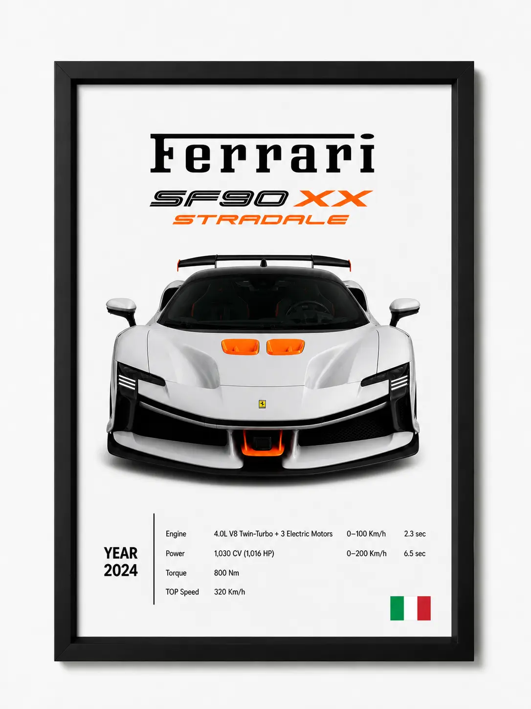 Ferrari SF90 XX Stradale Poster Decor Luxury Print Wall Art | Decor With Black Frame | Gift for Car Lovers