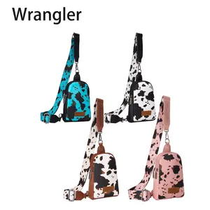 Wrangler CowPrint Sling Bag for Women - Versatile Crossbody, Chest, Sport Bag or Shoulder Bag with Adjustable Strap, Dual Zippered Compartments, and Leather Logo