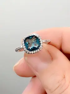 1 PC Charm Blue Cubic Zirconia Ring Solitaire Bridal Engagement Ring For Women For Valentine's Day Gift Wedding Anniversary Jewelry