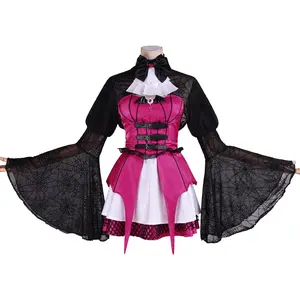Draculaura Gothic Lolita Cosplay Costume Red Satin Corset Top White Skirt Spider Web Coat for Comic Con
