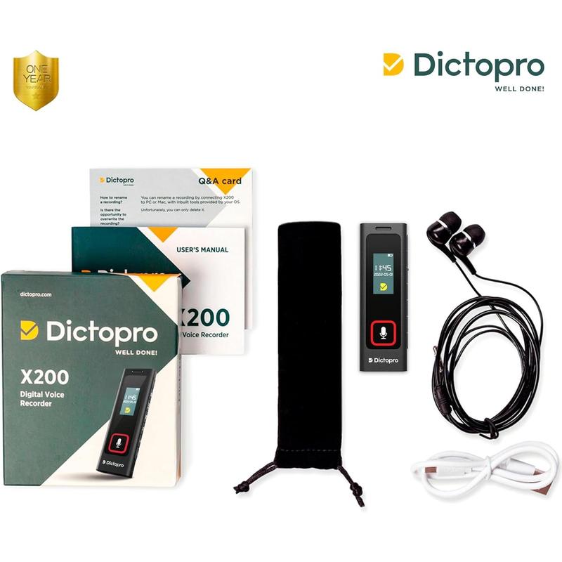 Dictopro X200 Digital Voice Recorder - Portable and Durable Metal Construction - Audio Microphone Automatic
