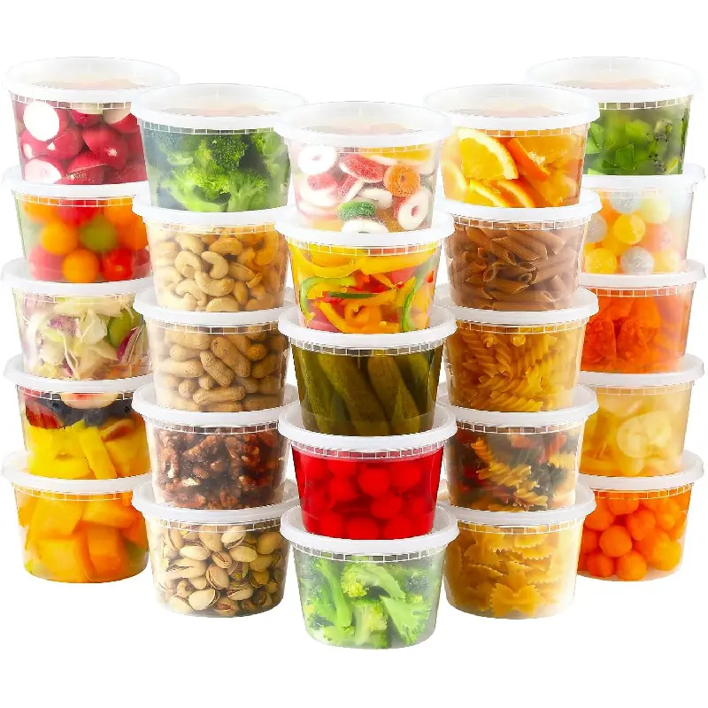 32 Pack Round Deli Food Containers with Lids (16 oz), Stackable Plastic Snack Containers for Meal Prep & Daily Lunch, Airtight, Leakproof & Microwave-Safe, Special Holiday Gatherings, Set, Storage, Kitchen, Lightweight, Bpa-Free