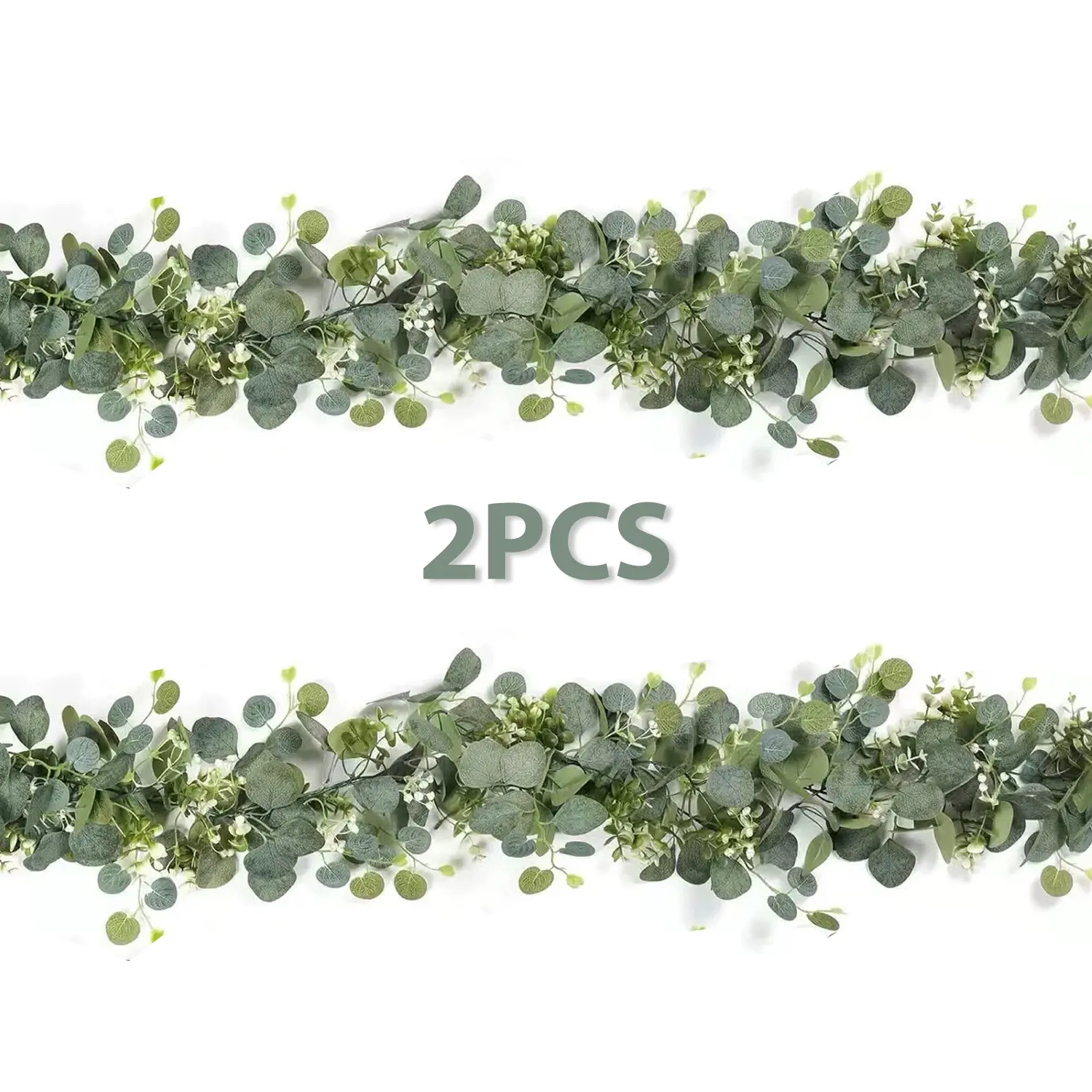 2 Pack Plastic Decorative Artificial Eucalyptus & Baby's Breath Garland, 6FT/180cm Faux Greenery Vines for Wedding Table, Wall, Home Decor