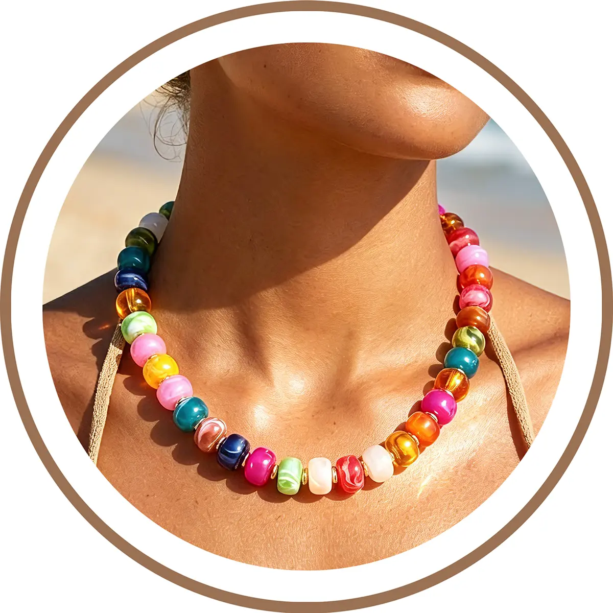 Colorful Chunky Necklaces for Women Trendy Multicolor Large Square Resin Beads Necklace Boho Chunky Statement Choker Necklaces Y2K Summer Jewelry