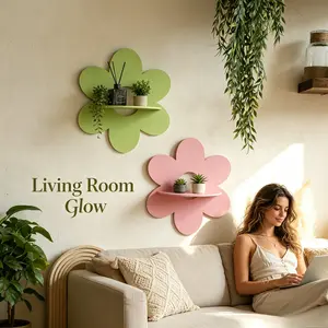 Boho Wood Flower Wall Shelf - Decorative Hanging Organizer for Crystal, Stone, Plant & Candle Storage, Rustic Witchy Room Accessories for Bedroom & Living Room, Wall-Mounted Shelves