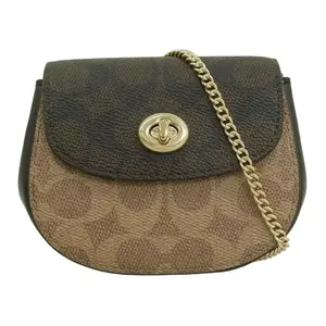 COACH Turnlock 12 Mini Shoulder Bag with Gold Hardware and Coated Canvas in Gold, Walnut, and Tan for Women