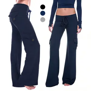 Women's Solid-Color Elastic Cargo Pants with Pocket, Casual Street Comfy Trousers for Everyday Wear, Ladies Bottoms for Spring & Fall, Womenswear