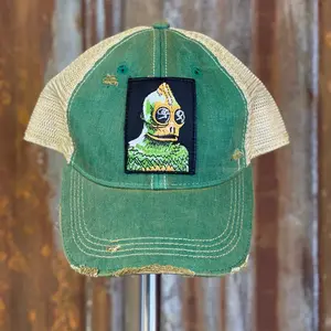 Sleestack Monster Hat Distressed Kelly Green Snapback with Unique Character Patch and Distressed Design Unisex Fashionable and Versatile