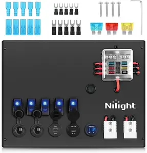 Nilight 12V/24V Camping Electrical System Centre Battery Power Control Box Fuse Block Switches Cigar Socket Voltmeter USB Charger Anderson Connector Ideal for RV Car Canopy Caravan Camper Trailer Van