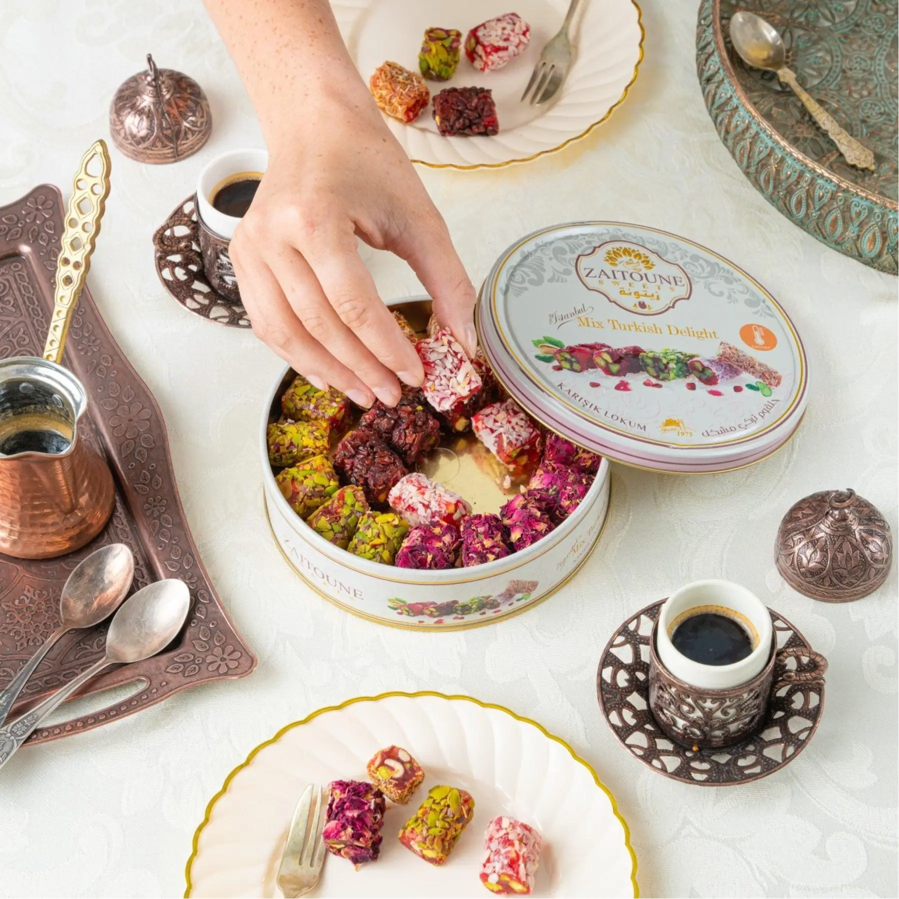 Zaitoune Turkish Delight Lokum – 250g | 3 Flavors: Pistachio, Rose & Mixed Fruit | Authentic Middle Eastern Sweets| Handmade Chewy Sweets with Nuts fr