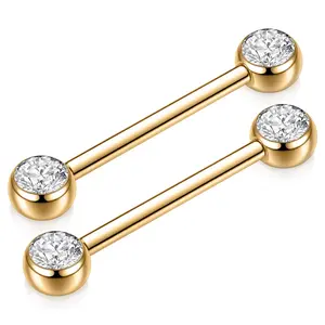 AROWRO Nipple Piercing Jewelry Nipple Rings Titanium Nipple Rings Implant Grade Hypoallergenic 14G Internally Threaded Straight Barbells with Cubic Zirconia Opal Gold Silver Rose Gold Black 12mm 14mm 16mm 18mm 20mm