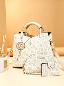 New Fashion High-End Letter Print Large Capacity Three-Piece Handbag Set, Stylish and Spacious, Perfect for Daily Use, Fashionable Patterned Bag