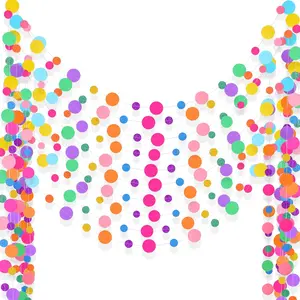 10 Pieces Colorful Paper Round Garland Hanging Rainbow Dots Confetti Garland Circle Streamers Classroom Candy Decoration Sprinkles Party Backdrop for Birthday Wedding Candyland Cupcake Party Ornaments