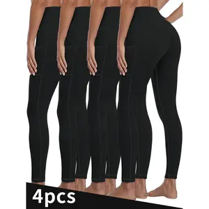Black Yoga Pants with Pockets for Women, High Waist Tummy Control Shaping for Fitness Running, Loose Baggy Fit Casual Lounge Trousers Basic Minimalist