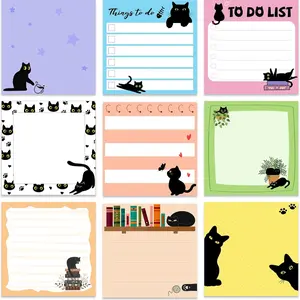 Cute Cartoon Sticky Notes Set, Cat Theme with Heart & Star Accents, Durable Paper Material, Ideal for Office, School, Household Use