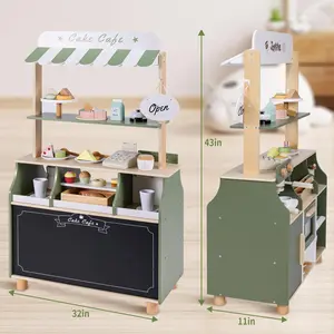[Magic Toy]Dessert Shop with Wooden Dessert Food Tableware Playhouse Toys for Toddlers,Great Birthday Gift