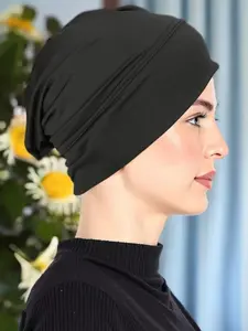 Versatile Solid Color Elastic Women's Turban Hat, Casual Fitted Headscarf Cap, All Seasons Fashion Accessory, Turban Hijab