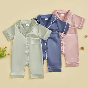 YSHWHWTS Baby Girls Boys Pajamas Rompers Patchwork Turn Down Collar Short Sleeve Summer Bodysuits Jumpsuits Sleepwear Baby Clothing