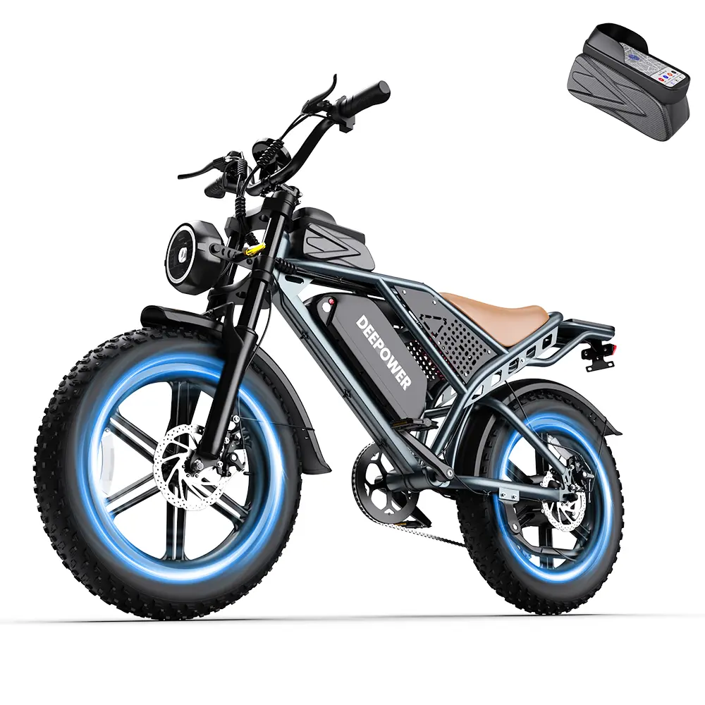 【2026 DEEPOWER】Adult Full-Suspension Electric Dirt Bike - 48V 20AH Removable Battery, 750W Power, 20" Fat Tire, 20MPH Max Speed, 45-70 Mi Range, Spark UL 2849 Certified, for Mountains, Snow, Off-Road Adventures