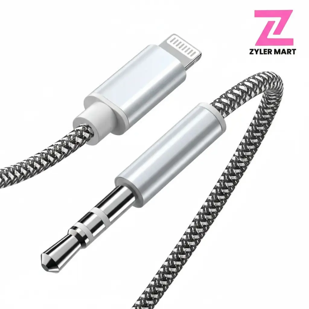ZYLER Lightning to AUX Auxiliary Input Cable - Nylon Braided 3.3ft Electronic Cord for iPhone 14/13/12/11/XR/X/8/7 Smartphone, Cellphone, Mobile Device, Plug-in Car Accessory for Stable Connection