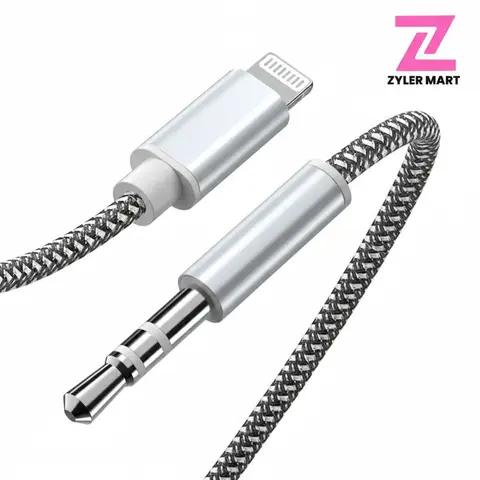 ZYLER 3.5mm Aux to iPhone Lightning Cable - 3.3ft Nylon Braided Cord with Hi-Fi Sound, Cellphone/Smartphone Plug for 3.5mm Jack/Auxiliary Input, Compatible with iPhone 14-7 Series, Car Stereo Accessory