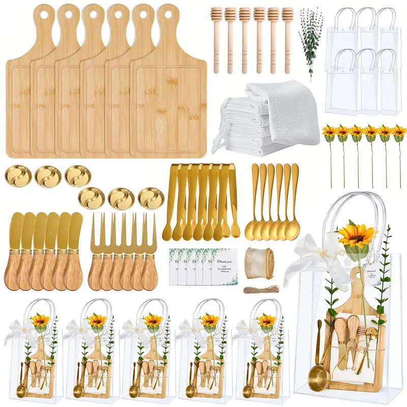 6-Set Reusable Charcuterie Board Tableware Set (80PCS) - Charcuterie Utensils with Fork, Knife, Spoon, Honey Dipper, Towel Cards & Gift Bags, Kitchen Ready-to-Gift Bundles for Wedding Favors, Elegant Prizes